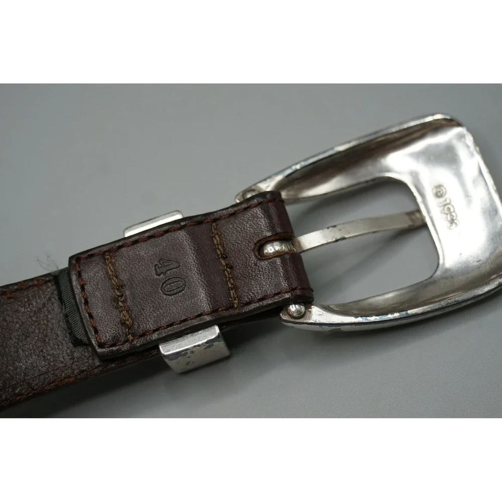 Vintage Golf Concho Braided Brown Leather Belt Mens Size 40 Silver Tone Buckle